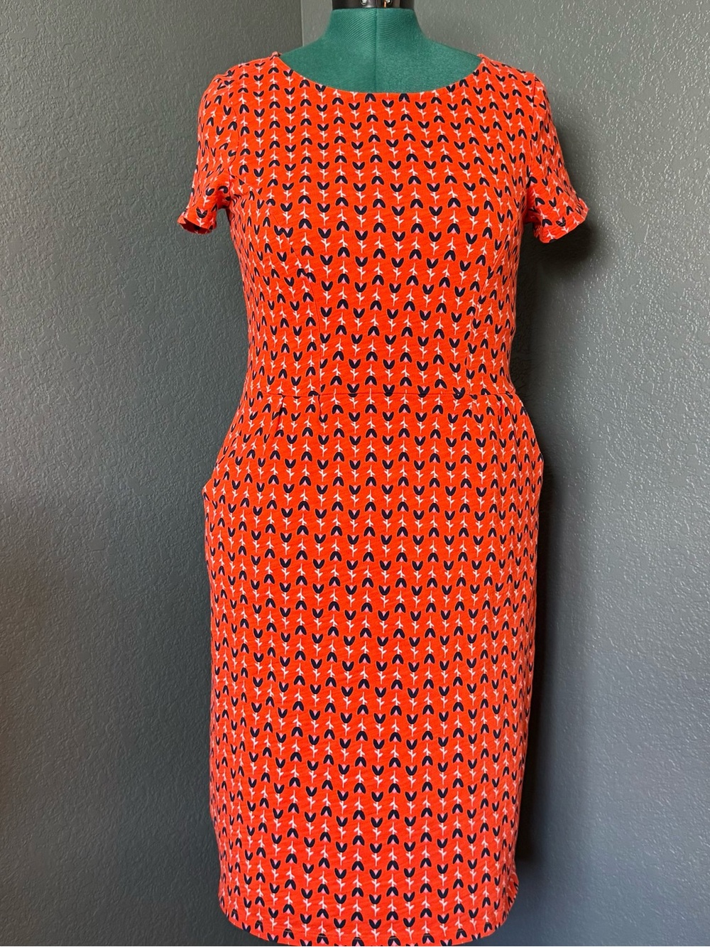 Boden Orange Printed Short-Sleeve Sheath Dress